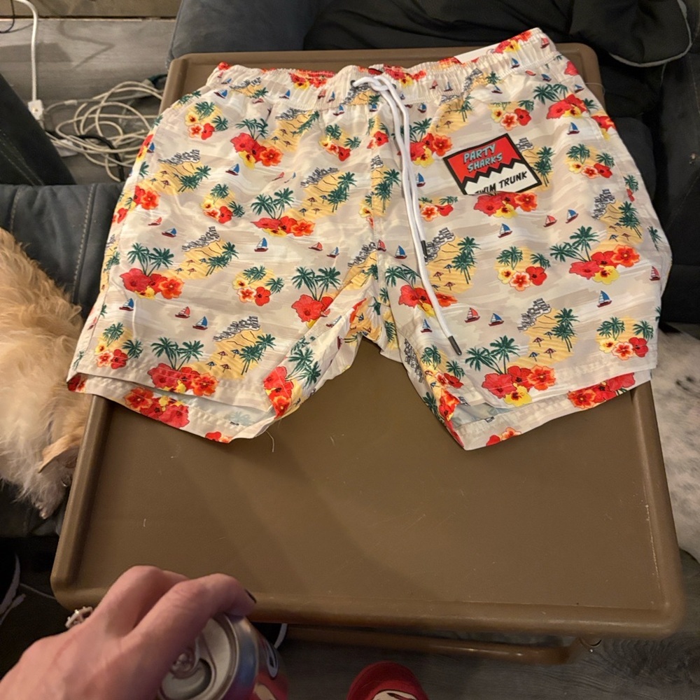 Tommy Bahama White Floral Hybrid Swim Shorts